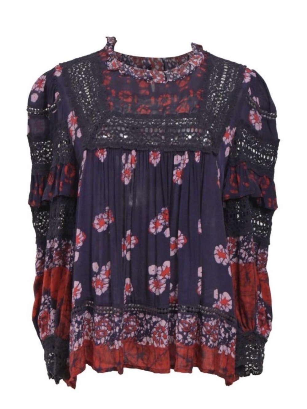 Sea New York Eloise Ruffled Printed Blouse In Navy Blue. Size 8 - Picture 2 of 10